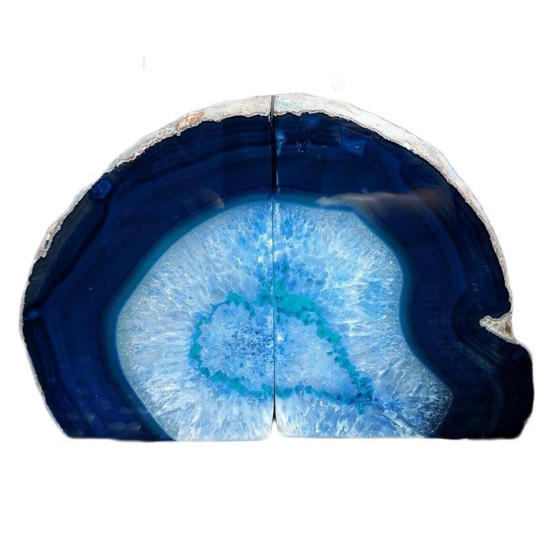 AMOYSTONE Blue Agate Stone Bookends, Heavy Sturdy Bookends for Heavy Books, Rock Crystal Book Holder, 6-8 LBS, Decorative Bookends for Home Office Desk, Perfect Housewarming Gift - Image 2